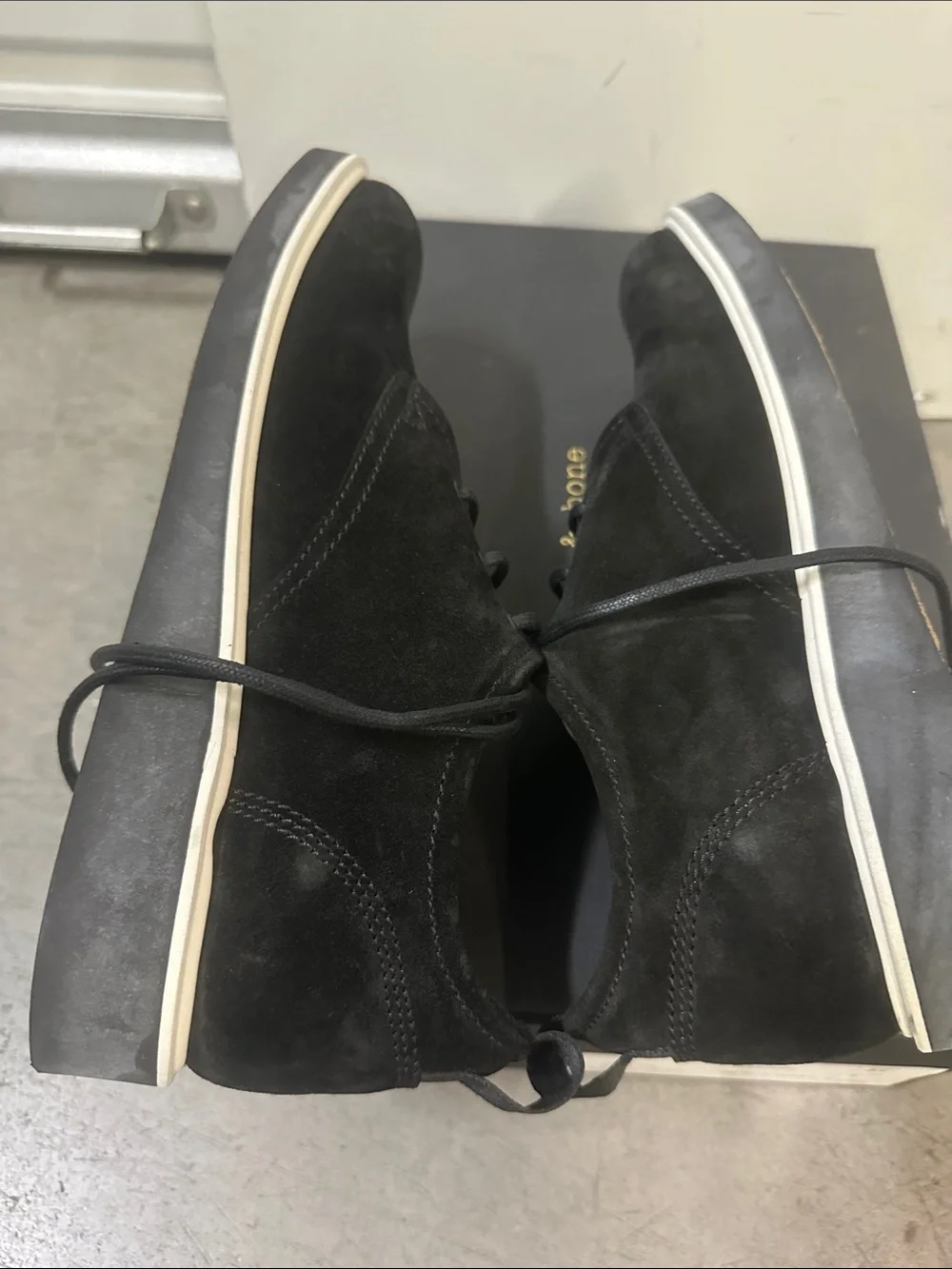 rag & bone Black Suede Derby Shoes with White Sole